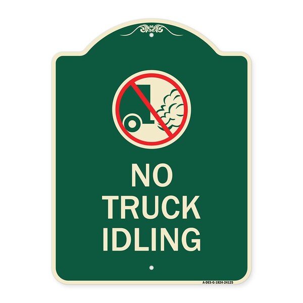 Driveway No Truck Idling W/ Graphic Heavy-Gauge Aluminum Architectural Sign, 24" x 18", G-1824-24125